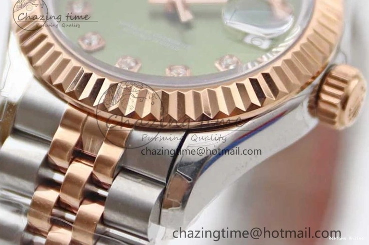 0511 Lady DateJust 28 SS RG TWF 1:1 Best Edition Green Dial Diamonds Markers on Jubilee Bracelet NH Trendsetting 2130
